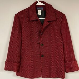 Herman Geist Deep Red & Black  Wool Blend Blazer SZ6P, Vintage (?)  Excellent